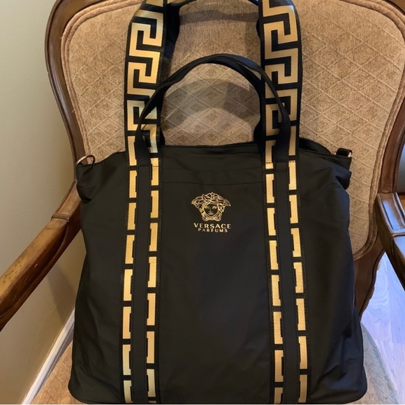 Versace Parfum Medusa Tote Shopping Travel Gym Work Shoulder Bag Black New - Picture 3 of 14